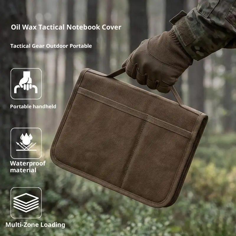 1Pcs Tactical A5 Notebook Cover EDC Organizer Zippered Waxed Canvas With Pen Holder For Hunting