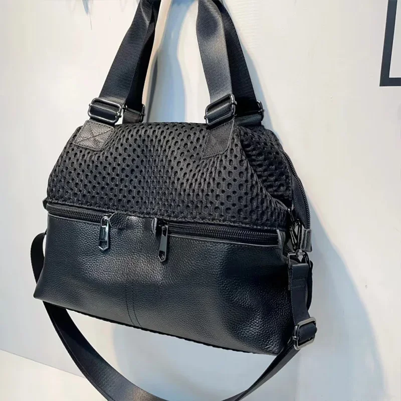 Casual Women's Shoulder Bag, New Style Crossbody Bag with Mesh Fabric, Leather Trim, Large Capacity