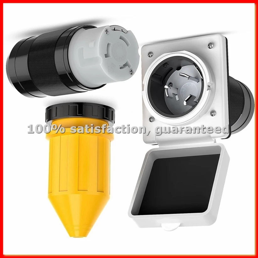 50AMP RV Power Inlet Outlet Shore Power Kit W/Boot Cord Protector 125/250V NEMA SS2-50P SS2-50R Twist Lock Male Female-A56M