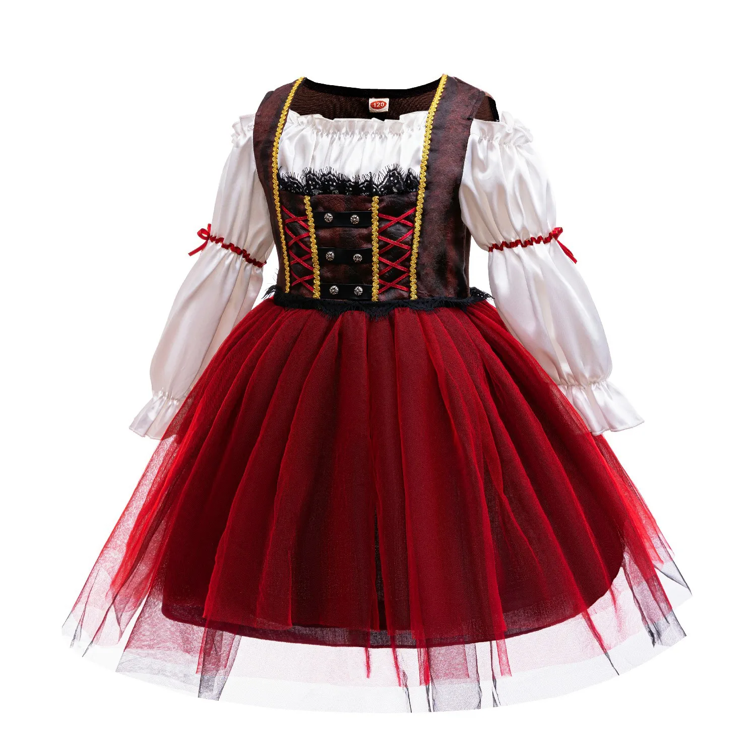 Pirate Captain Princess Dress with Eye Patch And Hat Girls Gothic Lace Princess Dress Kids Cosplay Outfit for Halloween Carnival