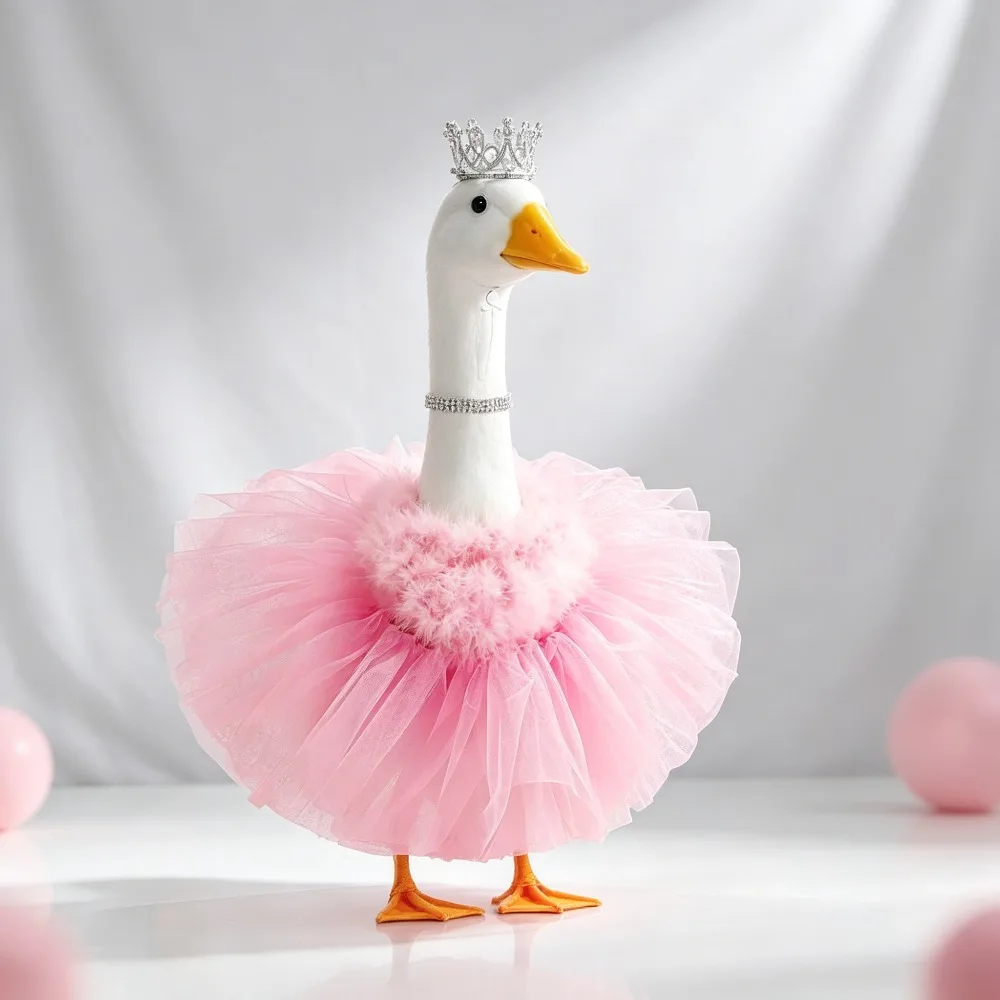 4 Pcs Princess Ballet Costume Set for 23 Inch Porch Goose Crown Necklace Tutu Skirt with Feather Decor Outdoor Lawn Cement Goose