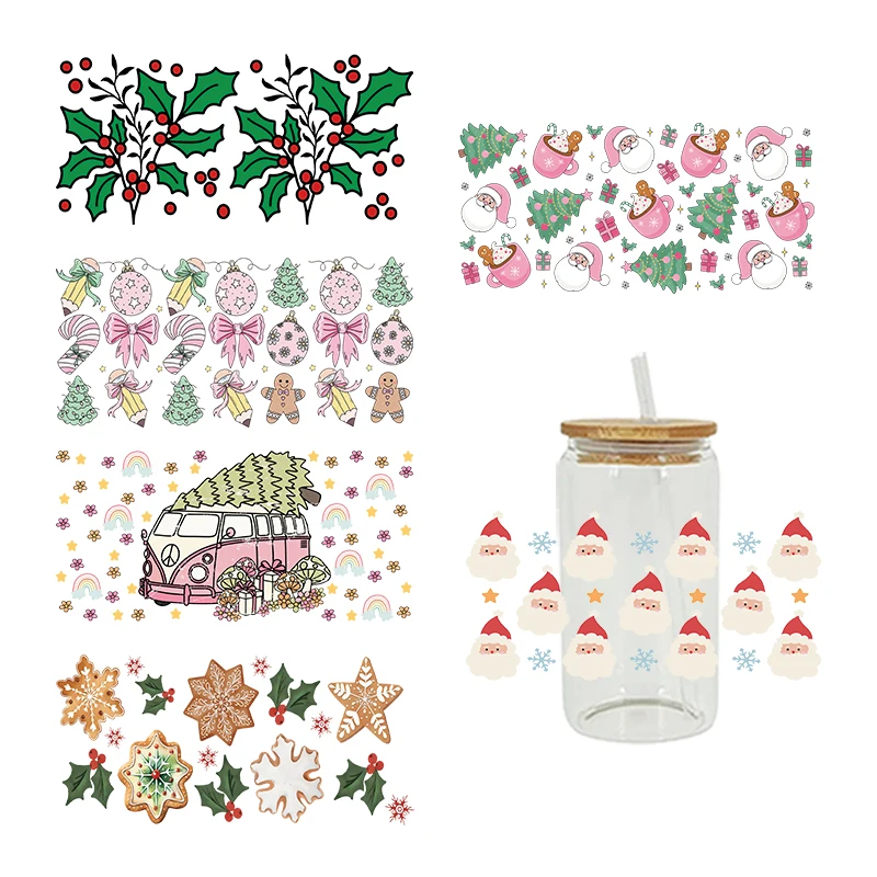 Рождественский элемент УФ Dtf Cup Wrap Iron On Transfer наклейки для стеклянной чашки 16 унций украшения D24727