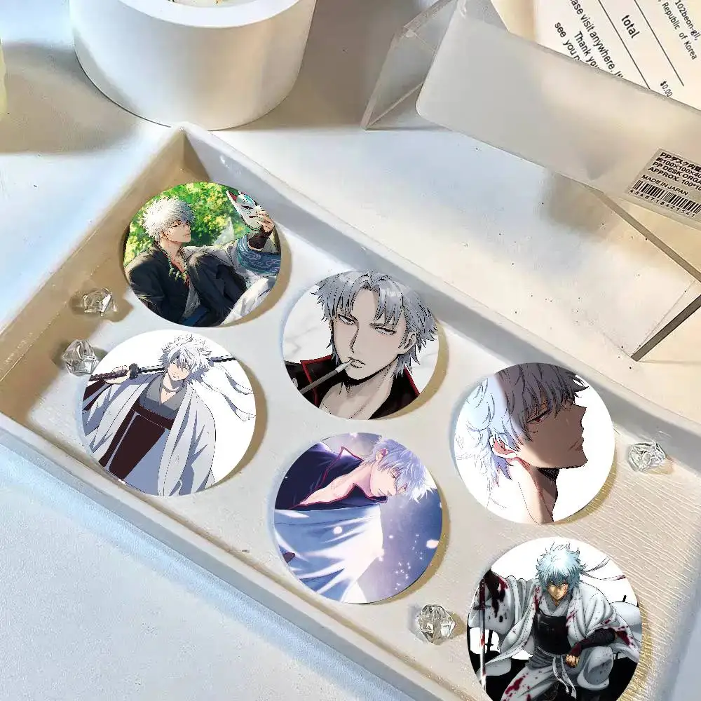Anime Sakata Gintoki Cartoon Style Badge Brooches On Backpack Decoration Round Enamel Pins For Accessorys