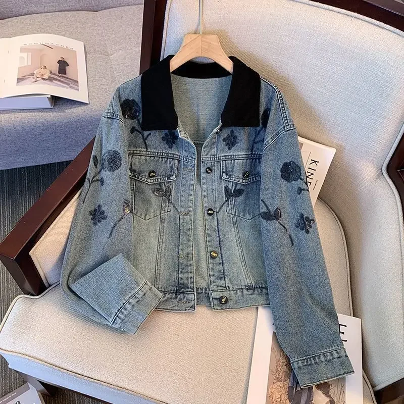 

Retro embroidered denim jacket women's autumn 2024 new loose high-grade niche unique fashion temperament chic jacket top