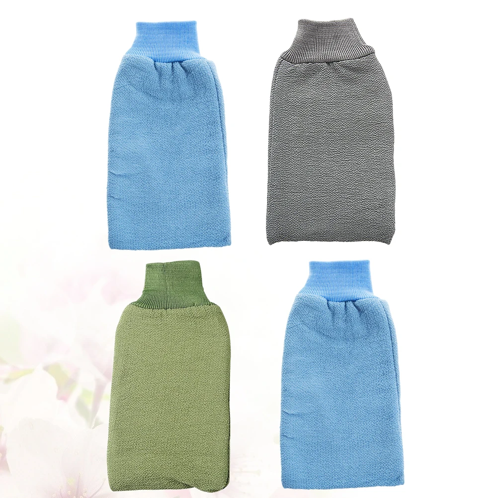 

4pcs Bath Gloves Shower Cleaning Towel Exfoliating Scrubber Durable Cotton Polyester Wrist Closure Comfortable Home Bathroom Use