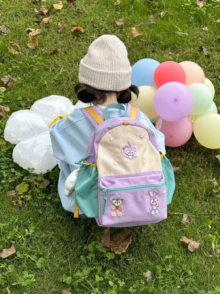 2026 Backpack Dopamine Color Block Japanese Style Pressure Relief Spine Protection Lightweight Casual Daily Travel Outdoor