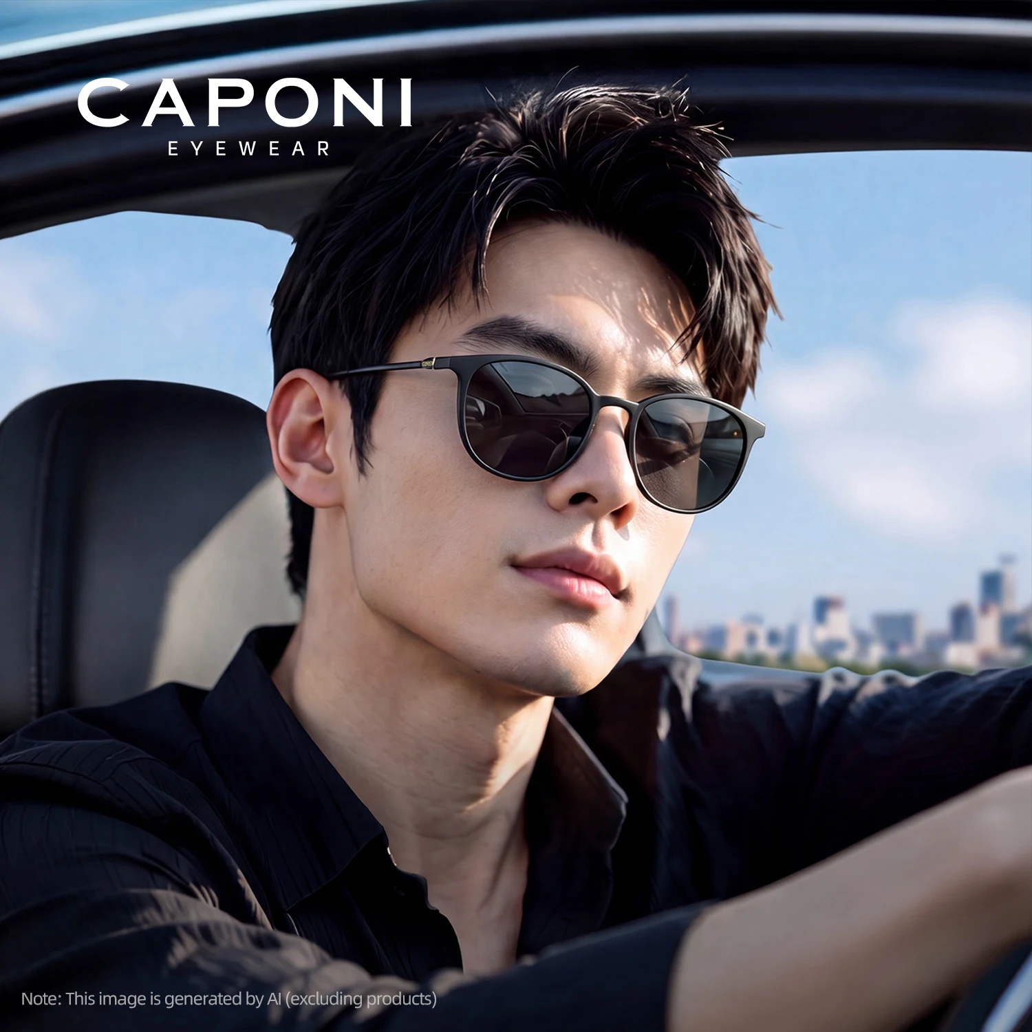 CAPONI Oval Men's Sunglasses Photochromic Polarized Sun Glasses For Men Protect UV Ray Super Light Small Size Eye Glasses BS520
