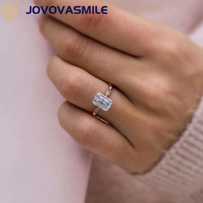 JOVOVASMILE GRA Certified Moissanite Ring 18k Gold 2carat 8x6mm Emerald Cut 585 Two-Tone Luxury Designer Jewelry For Women