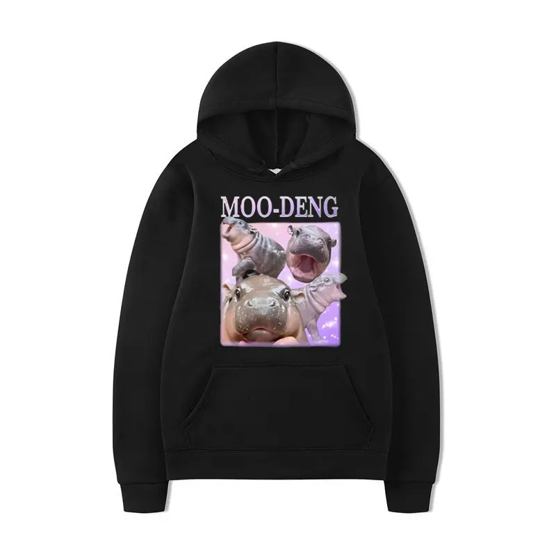 Funny Moo Deng Baby Hippo Graphi Hoodies Men Women's Fashion Vintage Oversized Harajuku Sweatshirt Fleece Pullover for Winter