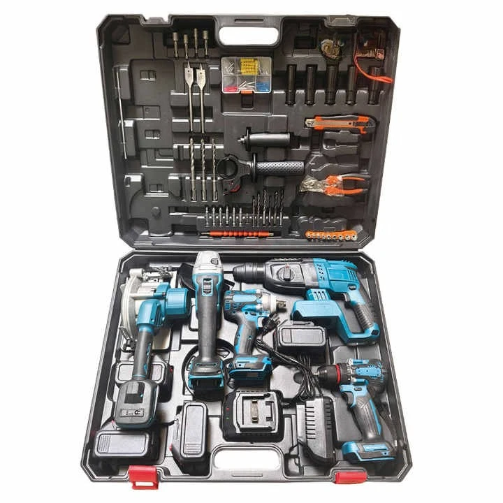 combination power tools 6-piece set 21v rechargeable electric drill impact wrench hammer set hard box 3-year warranty