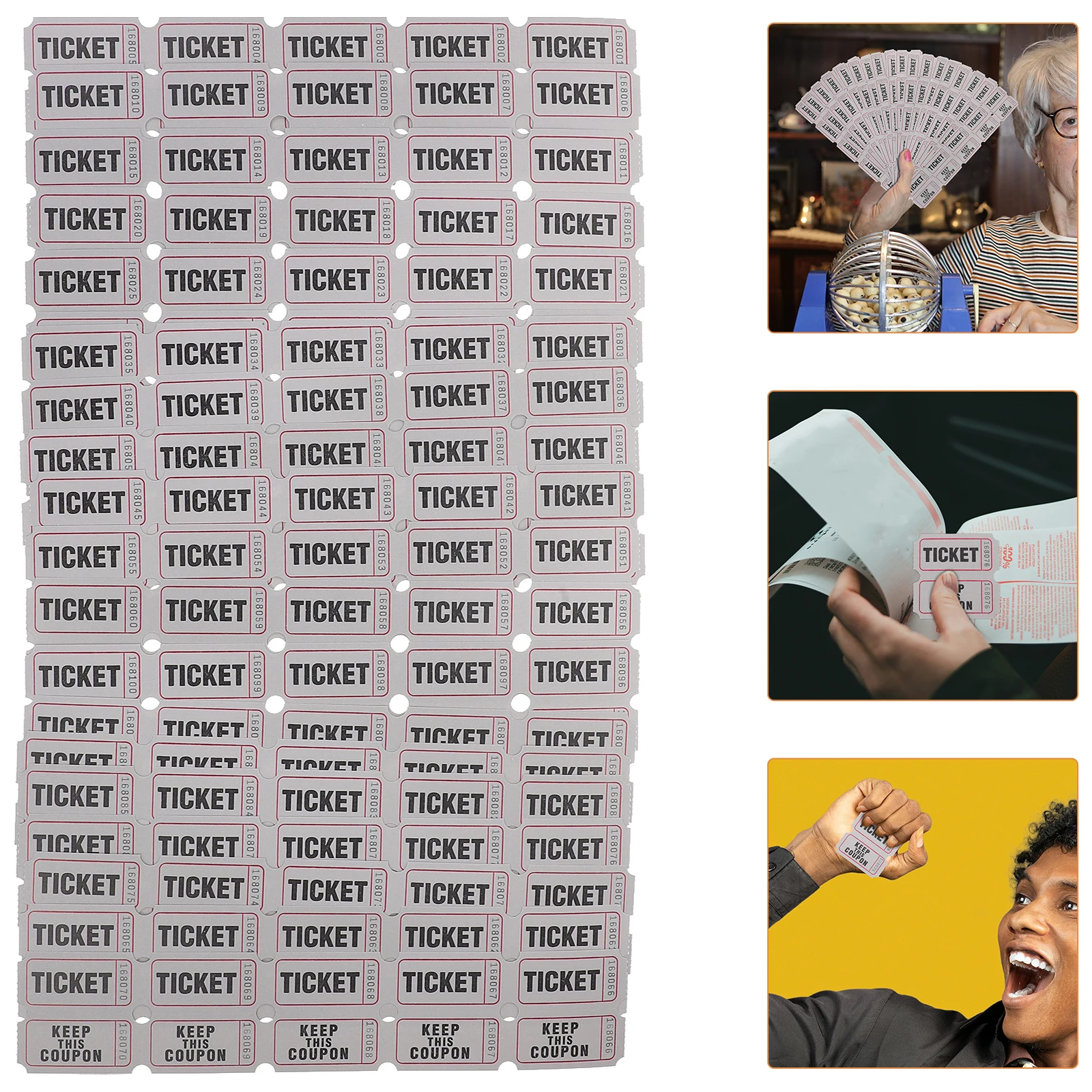 100 Pcs Raffle Tickets Bulk Lottery Game Prizes Carnival Holiday Grey Party Event Tickets Labels Concert Decorations
