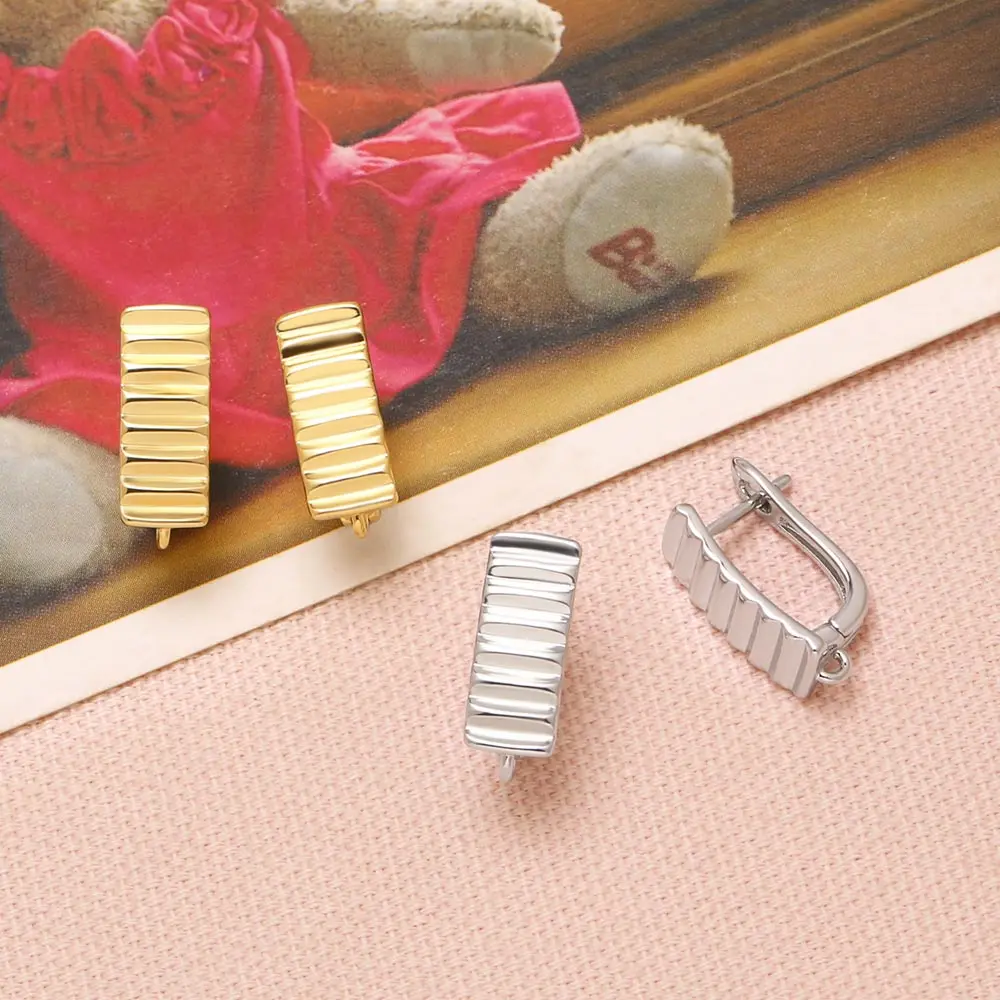 OCESRIO Fashion Rectangle Hoop Earrings Brass Leverback Textured Bar Earring Findings French Lock Base DIY Component erha150