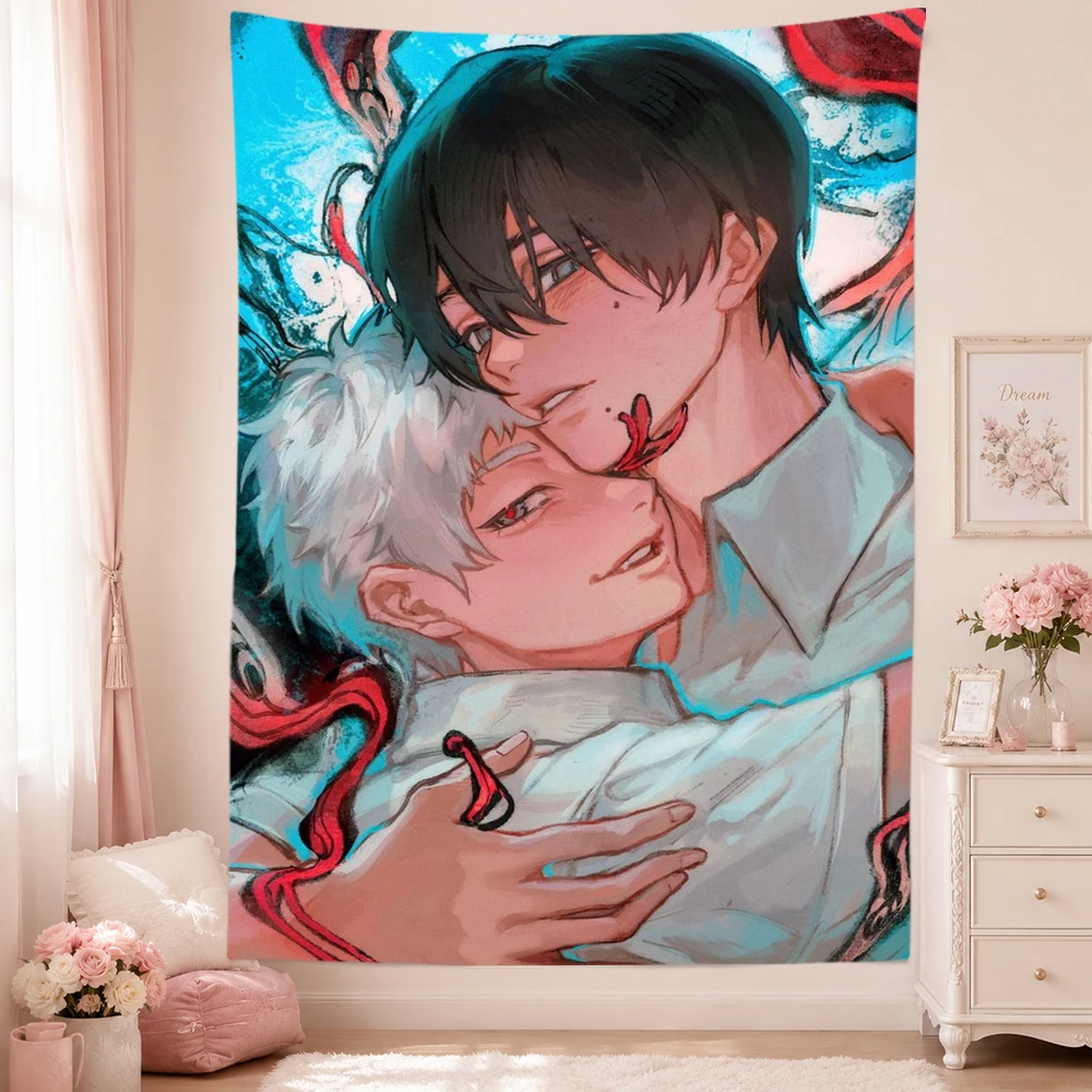 Chainsaw Man Tapestry Wall Hanging Aki Denji Boys Anime Manga Red Devil Dark Wall Art Bedroom Dorm Gaming Home Decor Fans Gifts