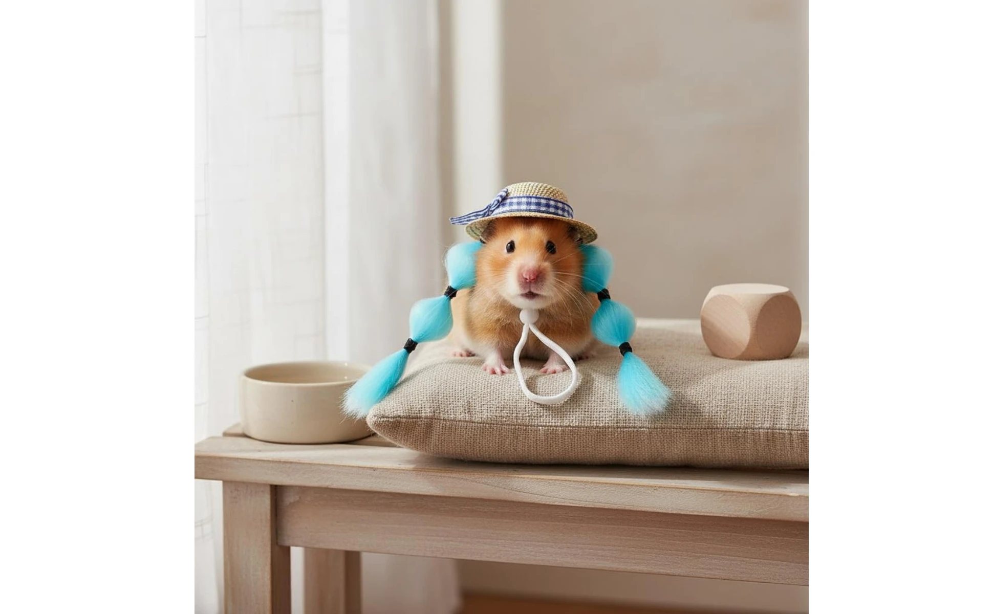 Small Pet Hat Lightweight Plaid Ribbon Straw Hat Pet Costume Breathable Handmade-Inspired for Birds