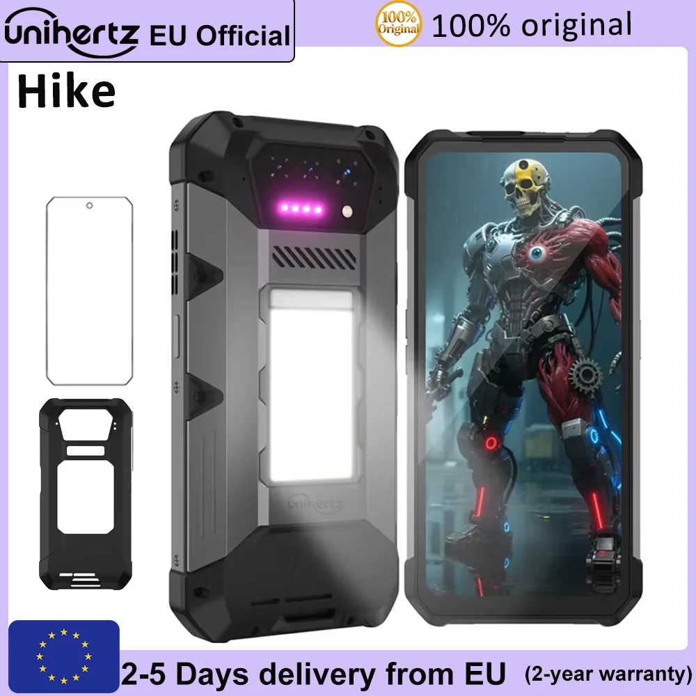 Unihertz Hike 8849 Smartphone robuste Android 14 avec lampe de poche 200 mètres 23800mAh double haut-parleur 24GB 512GB G200 CPU NFC