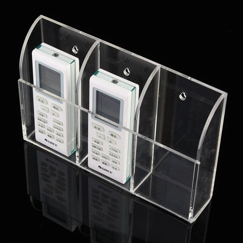 3X Clear Acrylic Remote Control Holder Wall Mount Media Organizer Storage Box (Three Compartments)