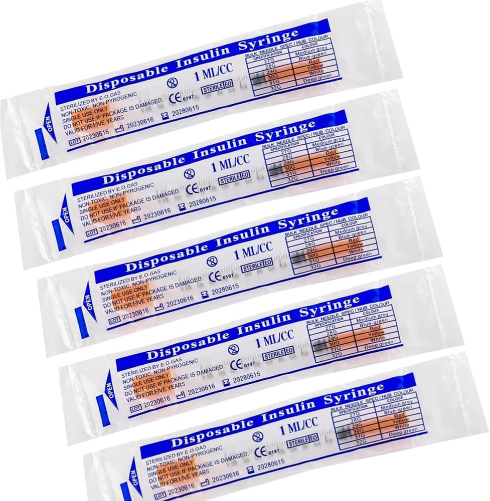 100 حزمة 1 مللي/cc 30 جرام 8 مللي متر حقنة الأنسولين مع إبرة 5/16 بوصة يمكن التخلص منها حاقن برتقالي ملفوف فردي معقم للحيوانات