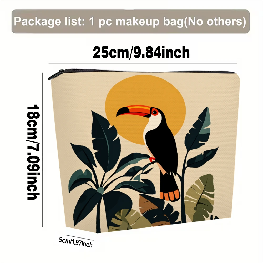 Toucan Sun Leaves Tropical Pattern Makeup Bags for Girls Cosmetic Pouch Toiletry Bag Pencil Case Travel Storage