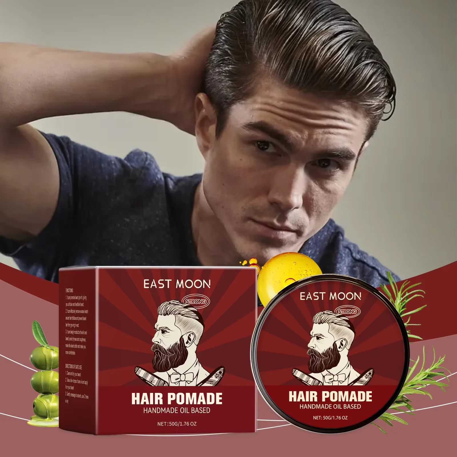 Rosemary Hair Styling Pomade Strong Hold Finished Molding Low Shine Deeply Moisturizing Long-Lasting Fluffy Men Hair Shaping Wax