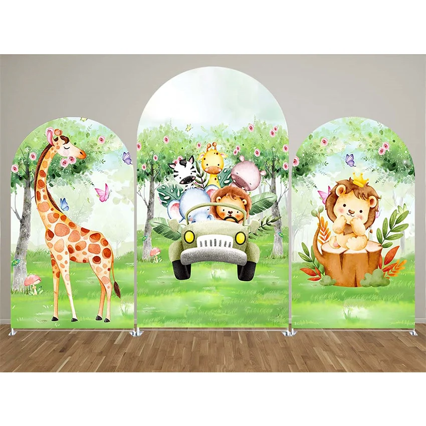 

Mehofond Custom 2-Sided Jungle Safari Animals Kids Birthday Party Baby Shower Covers Chiara Arch Background Decor Backdrop Photo