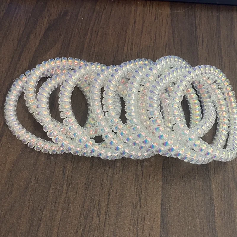 10 Pcs scrunchy phone cord telephone wire elastic Silicone rubber bands for women and baby girls hair accessories gum springs