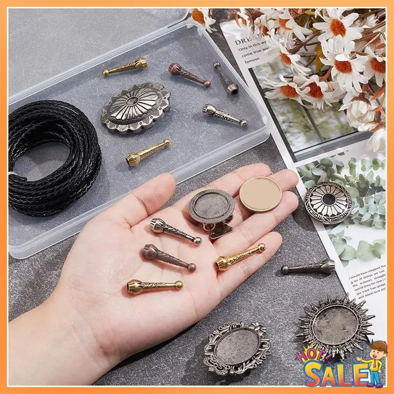 

AB68 15Pcs Bolo Tie Findings Kit Replacement Kit Bolo Tie Buckle Leather Necktie Cord Forbolo Tie Making