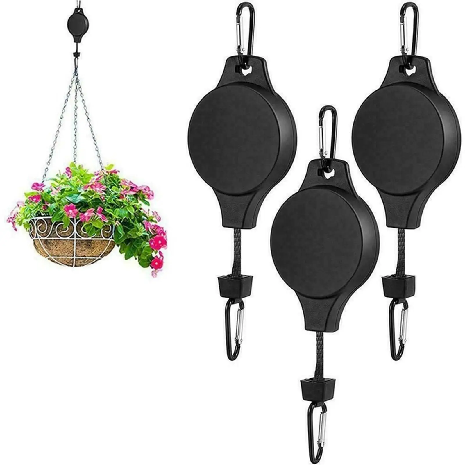 1PCS Heavy Duty Retractable Plant Pulley Adjustable Hanging Flower Basket Hooks for Hanging Plants Garden Pot Plant Hanger