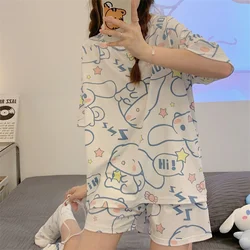 Sanrio Cinnamoroll Stitch Women Short Pajama Sets Y2k Cute Fashion Sleepwear Women 2023 Home Clothes Summer Short Sleeve Nightie