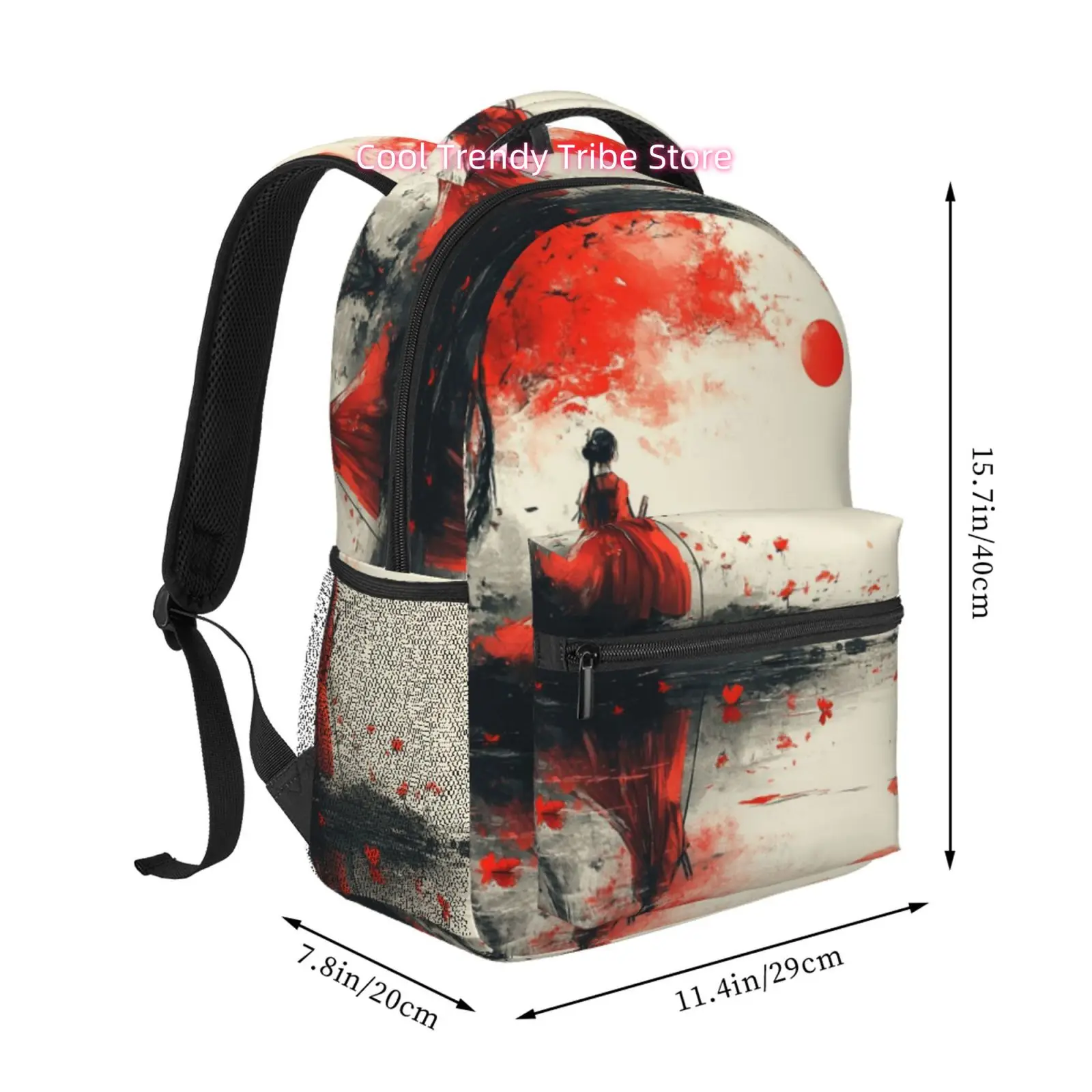 Red Ink Wash Lady Print Backpack, Adjustable Shoulder Straps, High Quality Oxford Cloth, for Women Travel, Outdoor& Sports