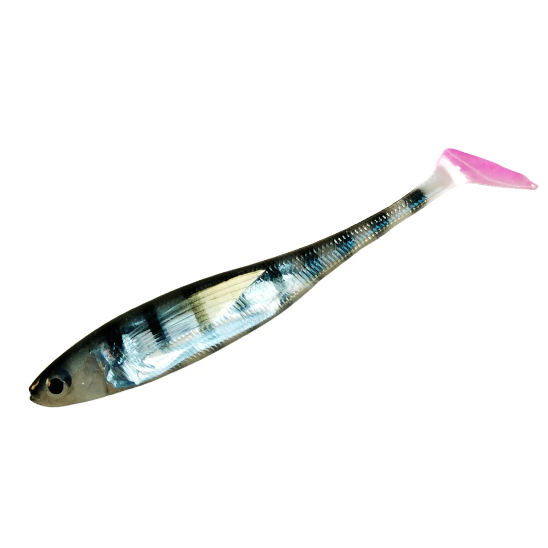 Swolfy - 2 señuelos de pesca de lubina, señuelos blandos de PVC resistentes al desgaste, señuelos blandos con cola en T, accesorios de pesca para lucio, salmón y trucha