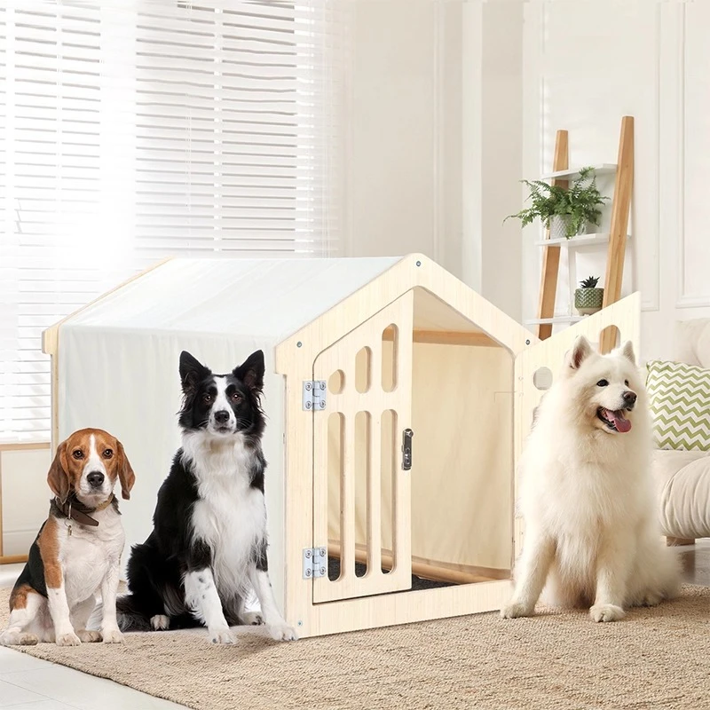 

Solid wood dog house indoor luxury villa cat and dog house closed large, medium and small dog cage