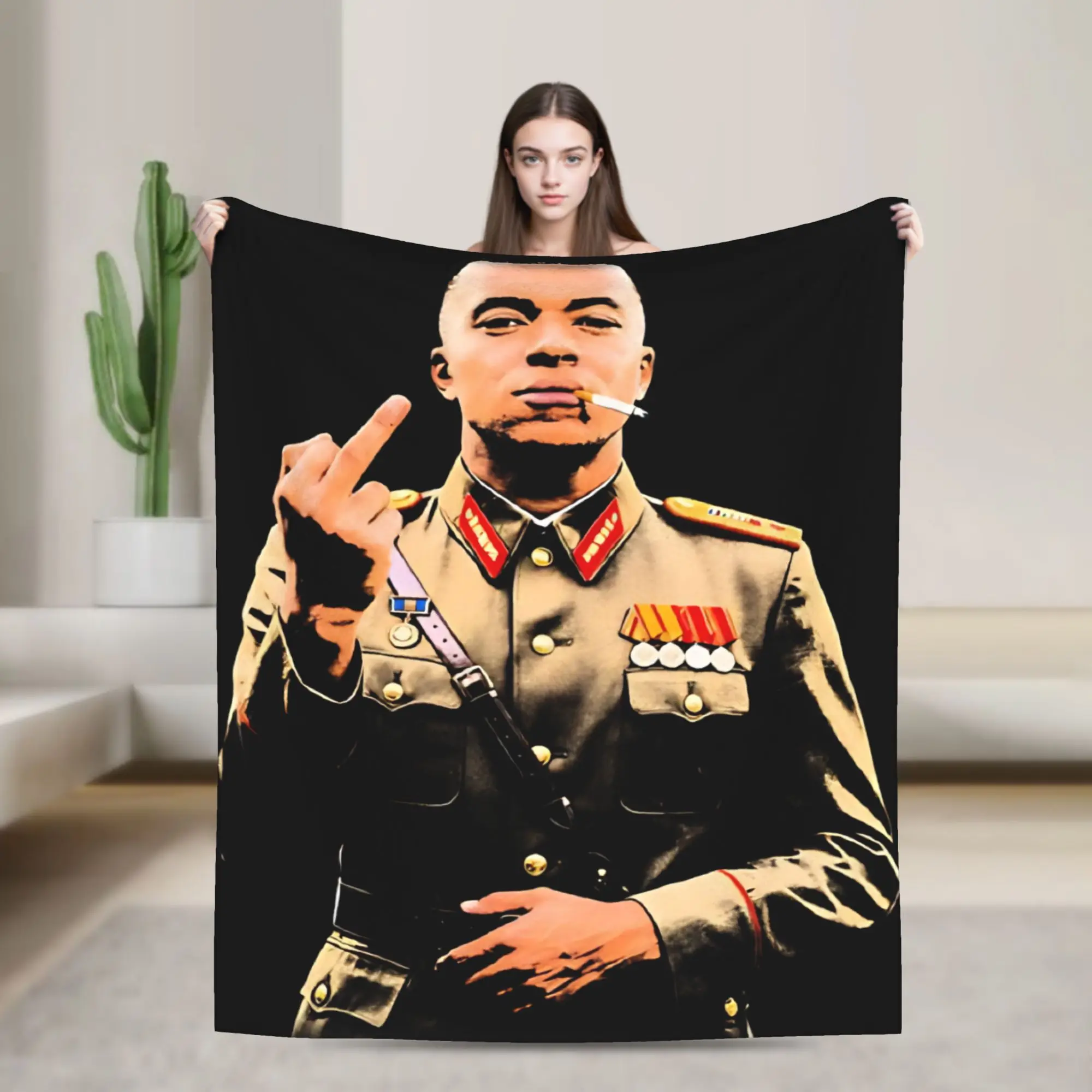 Kylian Mbappe El-Dictator smoking meme Soft Comfy Blanket Travel Bedding Throws Bedroom Flannel Bedspread Sofa Bed Cover