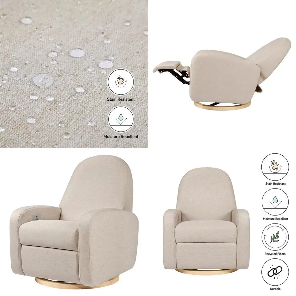 

Power Recliner and Swivel Glider with USB Port, Performance Fabric, Light Wood Base, Water and Stain Resistant, Greenguard Gold