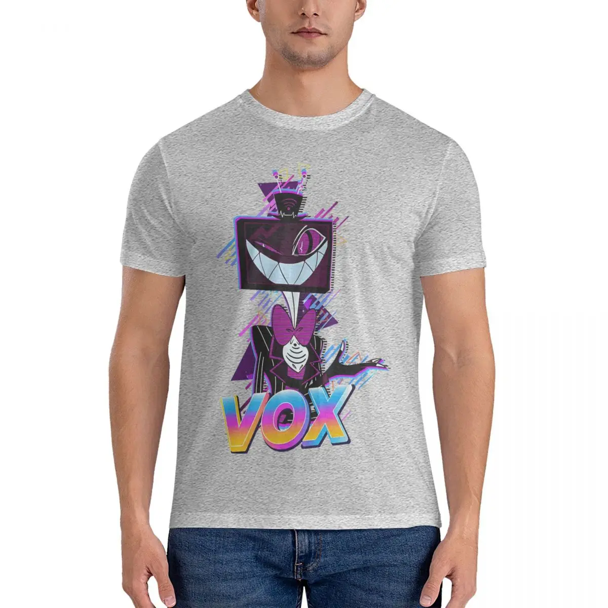 Fashion Purple Vox T-Shirt for Men Crewneck Cotton T Shirt Hazbins Hotels Short Sleeve Tees Graphic Clothing