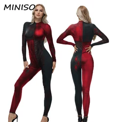 MINISO Cosplay Harley Quinn Clown  3D Printed  Jumpsuit Costume Halloween Holiday Carnival Zentai Bodysuit Female Outfit