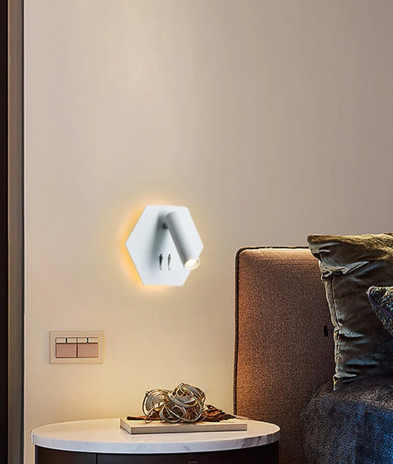 Hotel LED Creative Backlit Wall Light Luxury Design With Adjustable Spot Light Eye Protection Bedhead Reading Wall Light