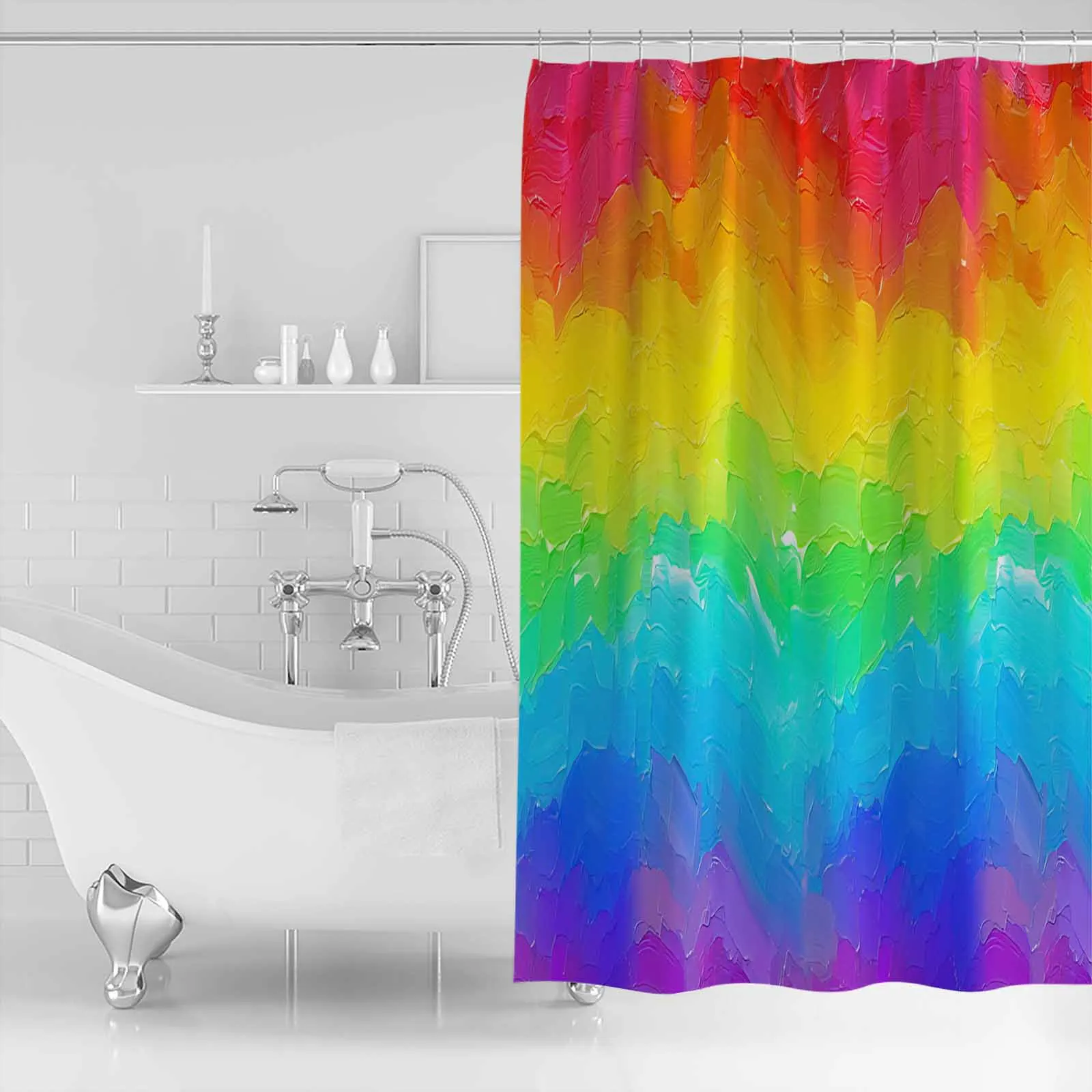 Rainbow Watercolor Gradient Shower Curtains Waterproof Bath Curtains Home Decor Modern Luxury Bathroom Curtain