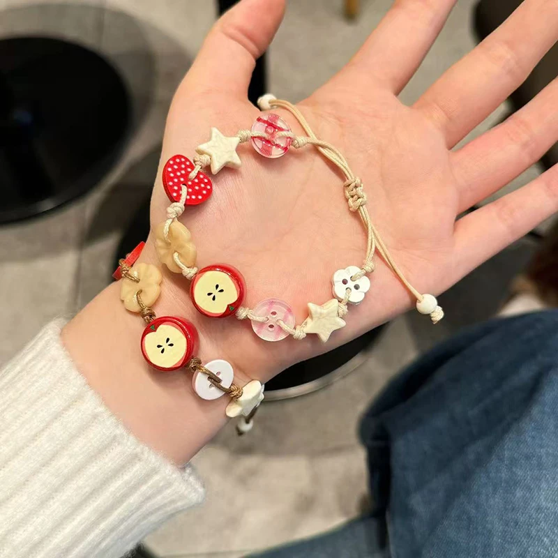 Vintage Star Ceramic Braided Rope Bracelets For Women Girls Sweet Bohemian Style Adjustable Bangles Jewelry Accessories Gifts