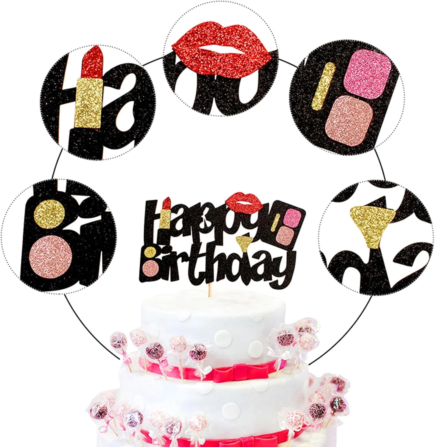4 Stück Kunstharz-Kosmetik-Kuchenaufsätze – Lippenstift- und Parfümdekoration für Make-up-Thema, Braut, Bachelorette, Geburtstagsparty-Zubehör – Detail 8