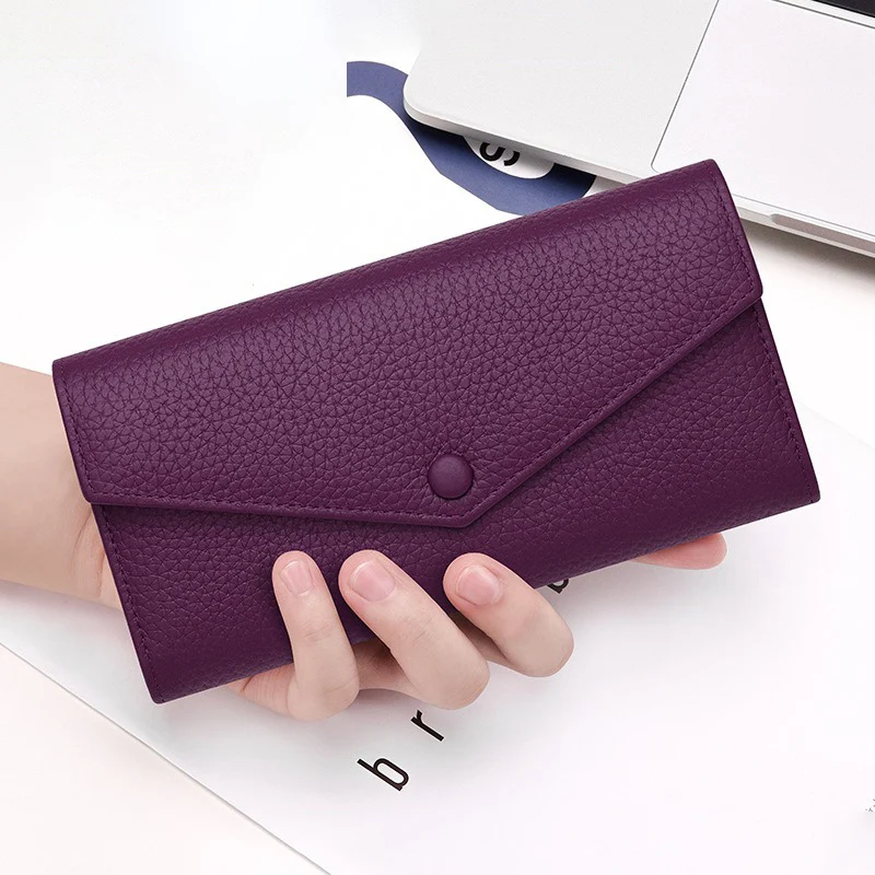 

Genuine Leather Wallet Women's Long Style European and American RFID Card Holder Bag Women's Wallet Portable Hasp Phone Handbag