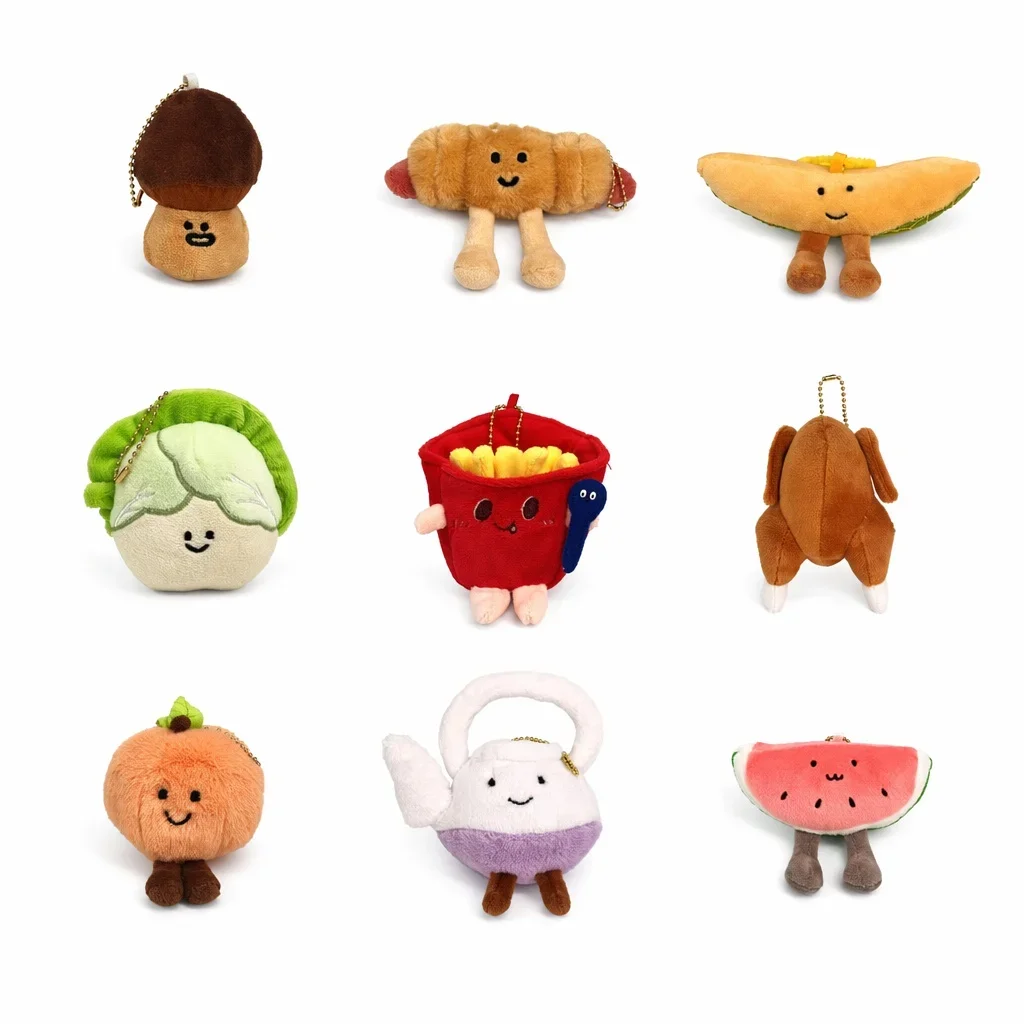 Mini Cartoon Snack Fruit Plush Keychain, Veggie Fast Food Doll Bag Charms Cute Decor Presents for Children
