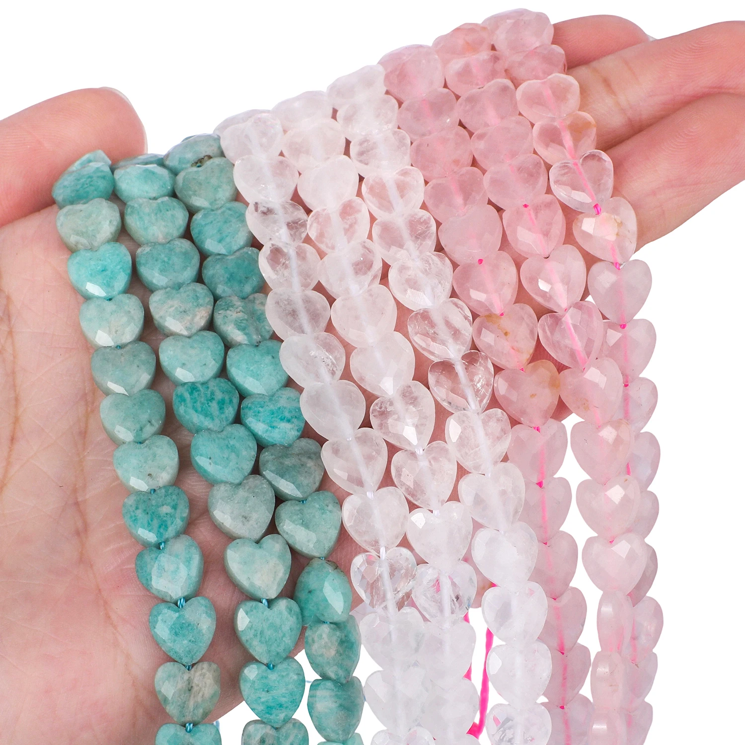 8mm Love Heart Shape White Crystal Rose Quartz Amazonite Beads Faceted Stone Beads for Handmade DIY Jewelry Pendant Bracelet