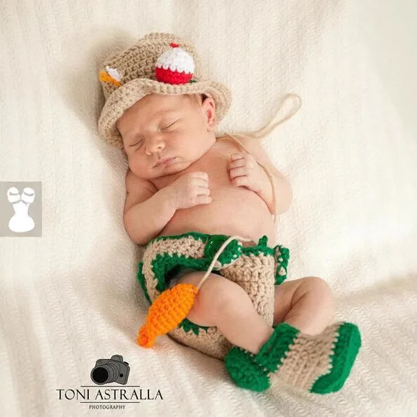 Knitted Yarn Handmade Children Photography Clothing Newborn Cartoon Sweater Set Baby Photography Clothing Fisherman