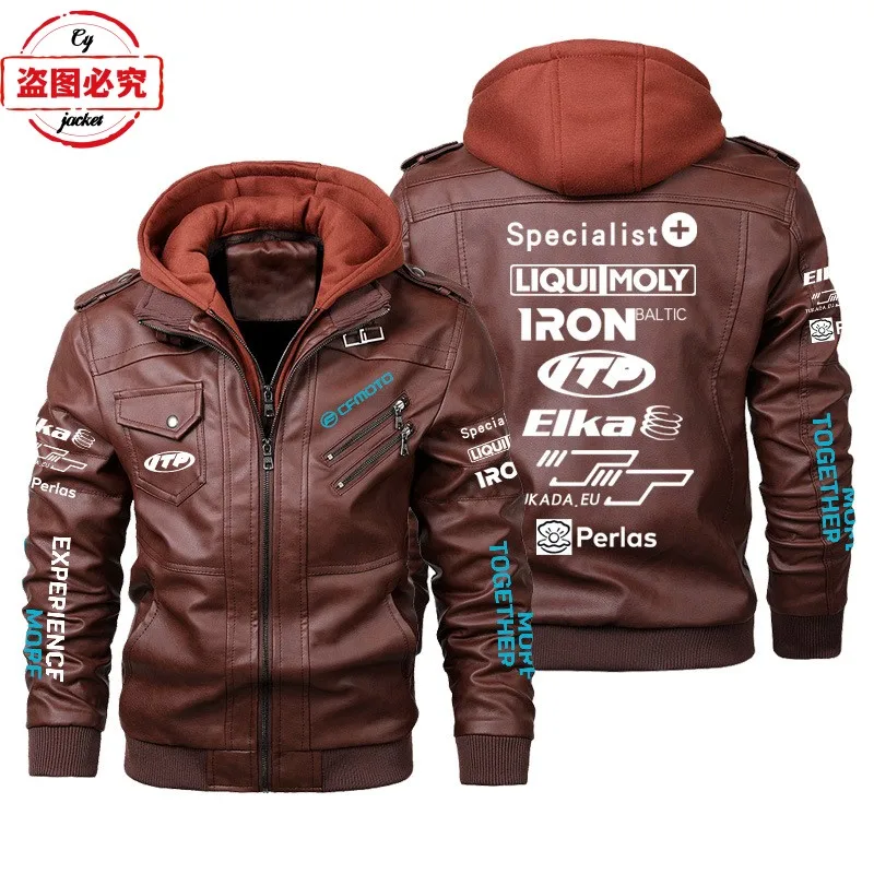 CFMOTO motorcycle LOGO washed pu leather jacket windproof men's hooded jacket CFMOTO team uniform leather jacket