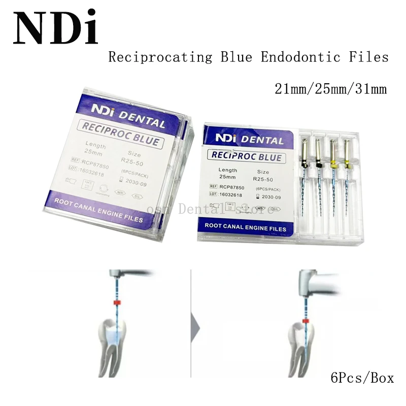 6pcs/pack Dental Reciprocating Blue Endodontic Files Heat Activation Rotary Endo NiTi File Dental Files