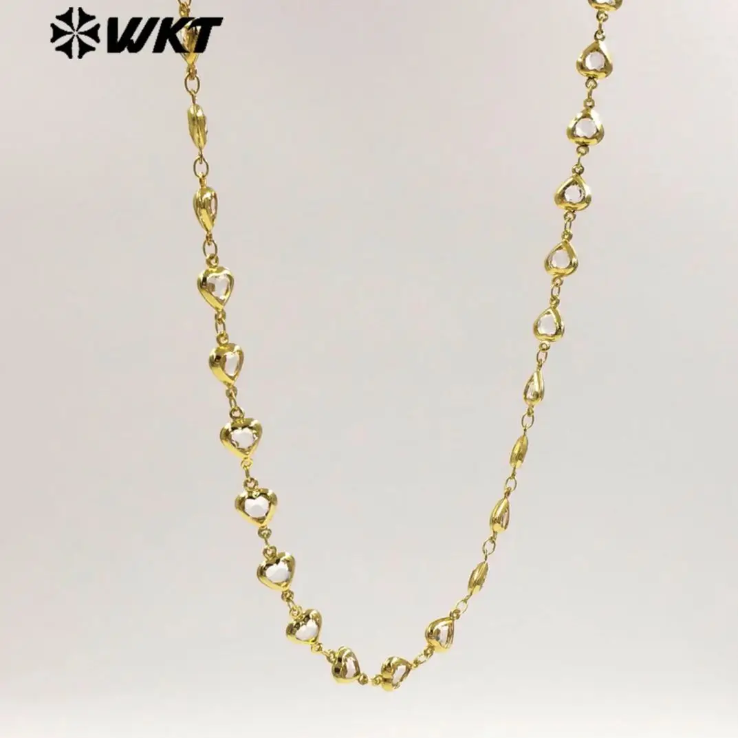 WT-BC278 Handmade Semi-Finished Chain Accessories Tiny Crystal Heartshape Beads Fine 18k Gold Plated Jewelry