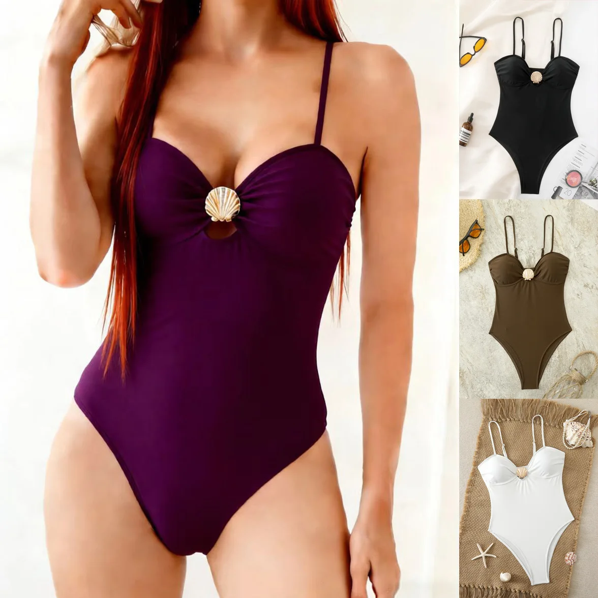Bathing Suit Women European And American Women's Clothing Metal Slim-fit Onesie Swimsuit