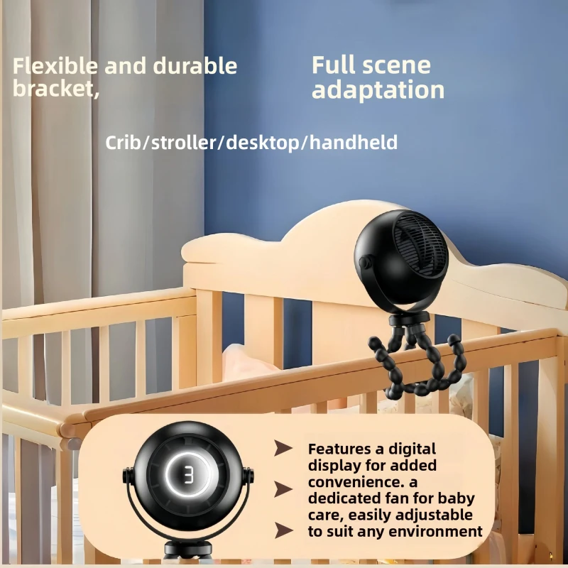 

Octopus Stroller Fan, Mini Quiet Turbo Handheld Fan, Small Desktop Night Light USB Fan for Baby Stroller Home Office