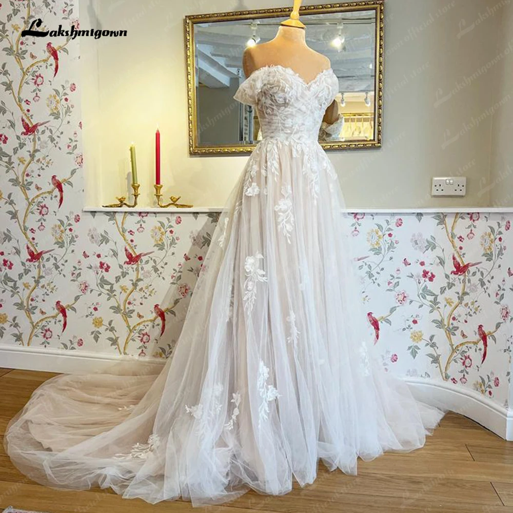 Lakshmigown Brautkleid Boho Hochzeitskleid 2027 Schulterfrei Übergröße Damen Kirchenhochzeitskleider Herzausschnitt Spitze Maßanfertigung – Detail 5