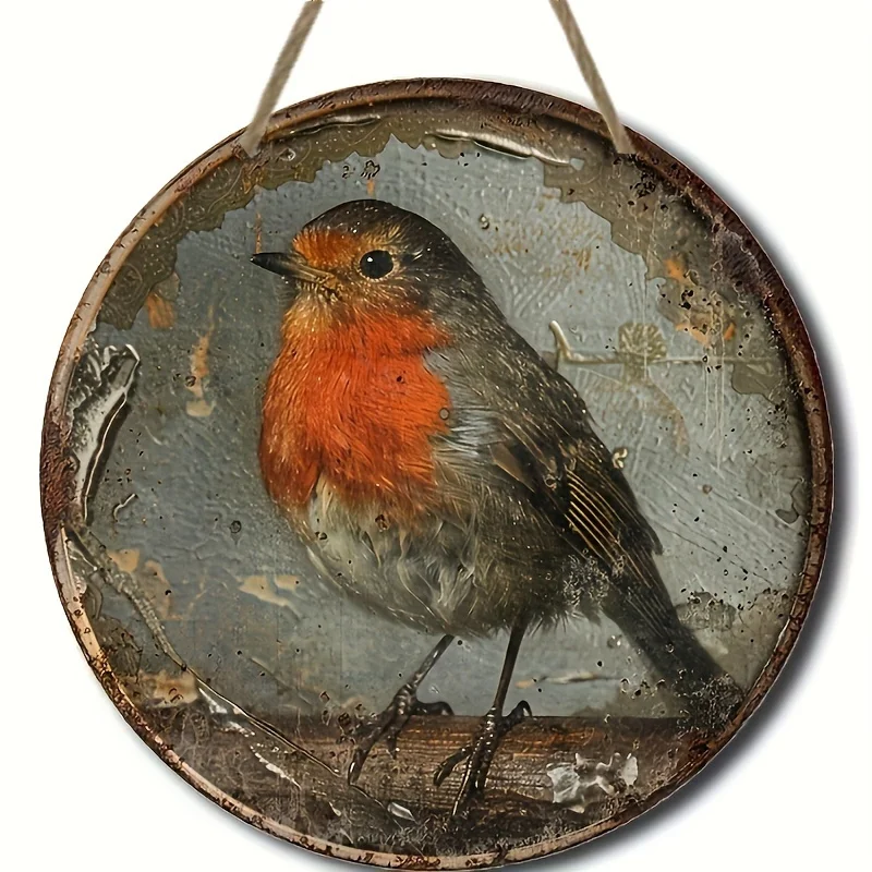 Retro Robin Wanddekorationslogo – Rundes Holzschild, Vogelthema, geeignet für Zuhause, Bar, Garage, Garten und saisonale Dekoration